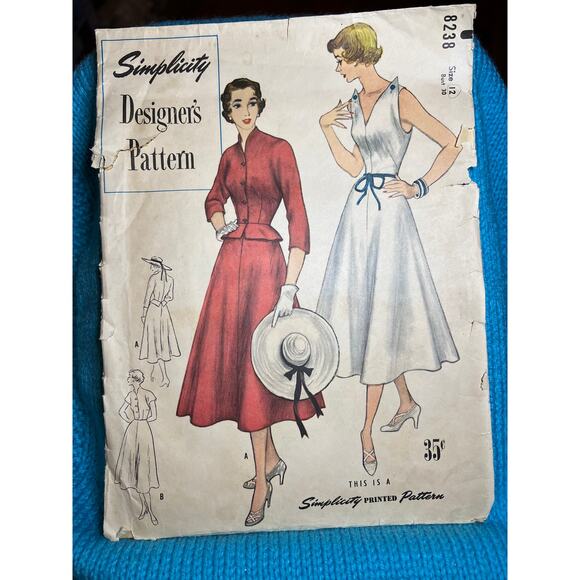 Simplicity 8238 pattern designer dress fit and flare jacket 1950s size 12 - Picture 1 of 8